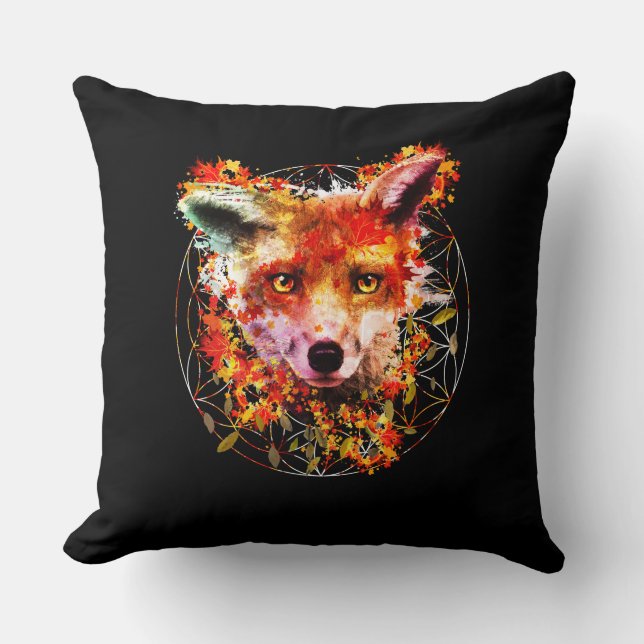 Coussin Aquarelle Fox Spirit Animal Flower Of Life (Recto)