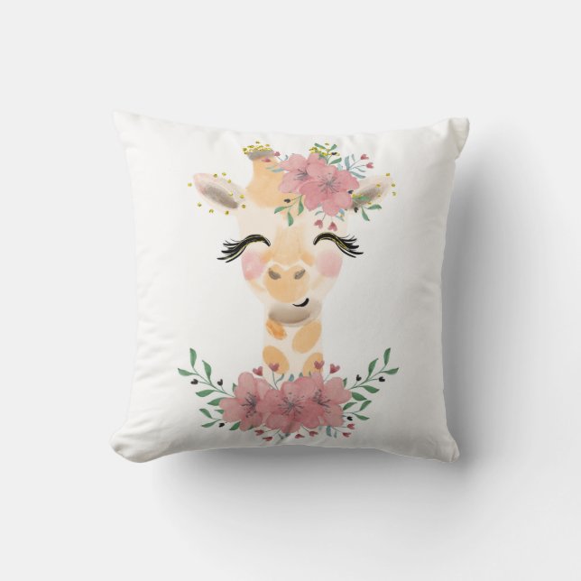 Coussin Aquarelle Giraffe avec Flore Jeu d'oreiller (Recto)