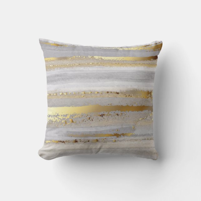 Coussin Aquarelle gris et texture or de luxe (Recto)