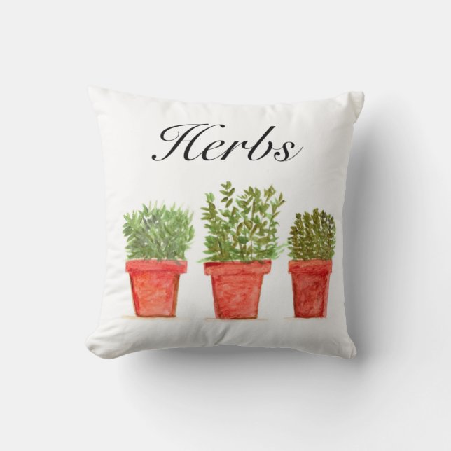 Coussin Aquarelle Herbes Thyme Rosemary Oregano Pot Plante (Recto)