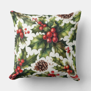 Coussin Aquarelle Holly Berries Motifs de Noël