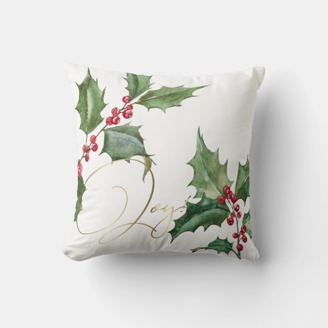 Coussin Aquarelle Holly et Berries rouges (Recto)