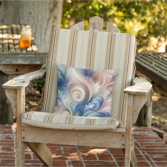 Coussin Aquarelle Imaginaire Floral Pastel Bleu & Crème (Chaise)