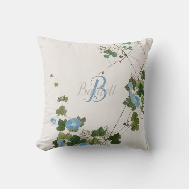 Coussin Aquarelle japonaise Fleur Bleue Botanique