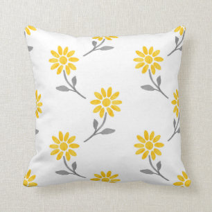Coussin Aquarelle jaune et gris Motif de marguerite