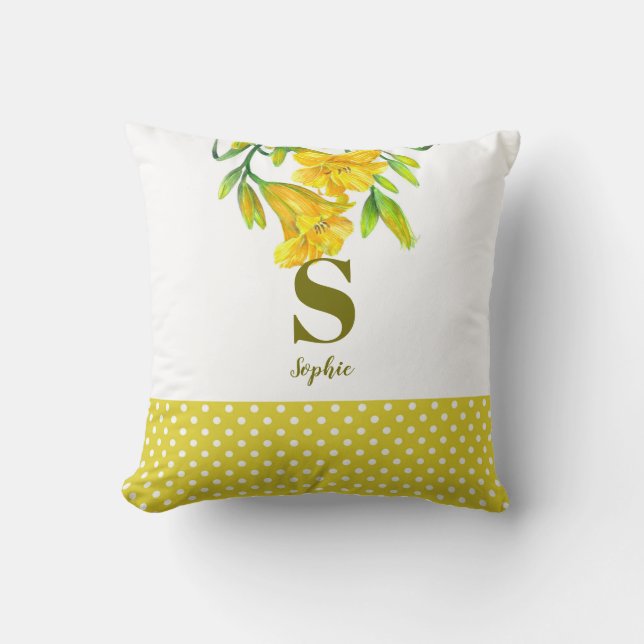 Coussin Aquarelle Jaune Lys Jaune Art Floral Monogramme (Recto)