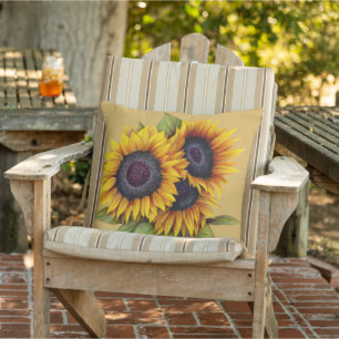 Coussin Aquarelle jaune orangé gros tournesols