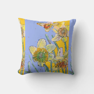 Coussin Aquarelle jonquille Jaune Fleur florale Cushion