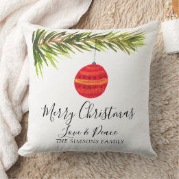 Coussin Aquarelle Joyeux sapin de Noël Joyeux et lumineux