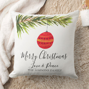 Coussin Aquarelle Joyeux sapin de Noël Joyeux et lumineux