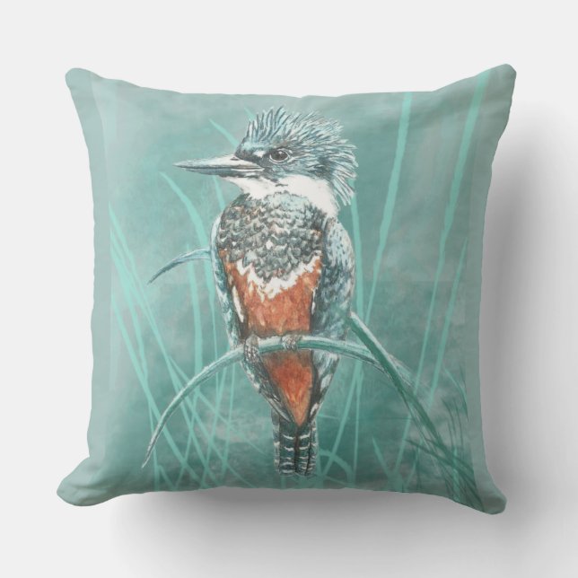 Coussin Aquarelle Kingfisher Oiseau Art de la faune (Recto)