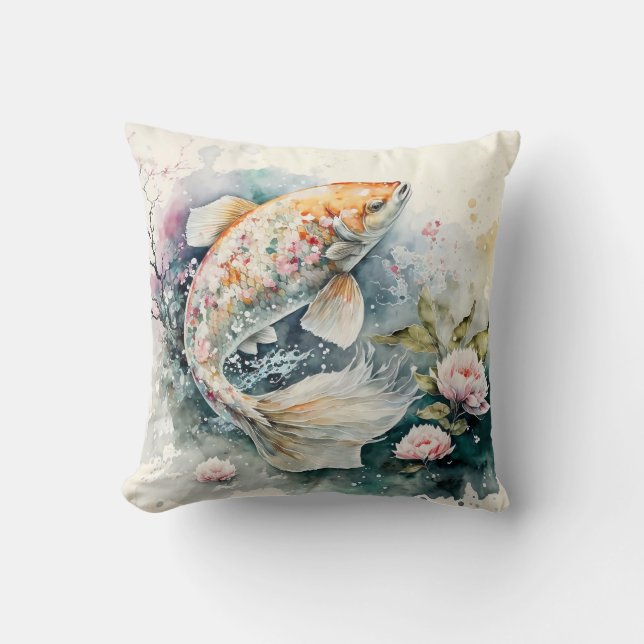 Coussin Aquarelle Koi Fish Art (Recto)
