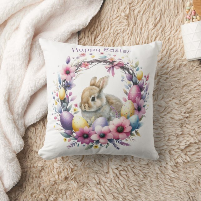 Coussin Aquarelle Lapin de Pâques Personnalisé (Couverture)