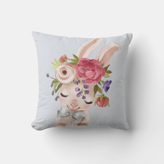 Coussin Aquarelle Lapin Floral Lapin | Pâques (Recto)