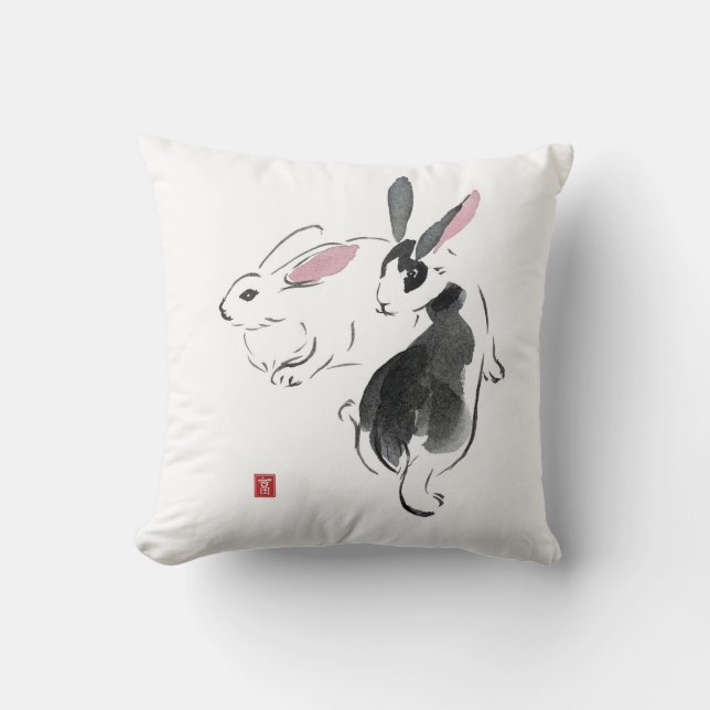 Coussin Aquarelle lapins Contient la richesse des hiérogly (Recto)