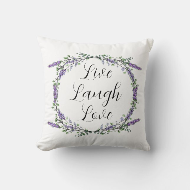 Coussin Aquarelle Lavande Eucalyptus Live Rire Amour (Recto)