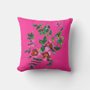 Coussin Aquarelle magenta rose vintage roses