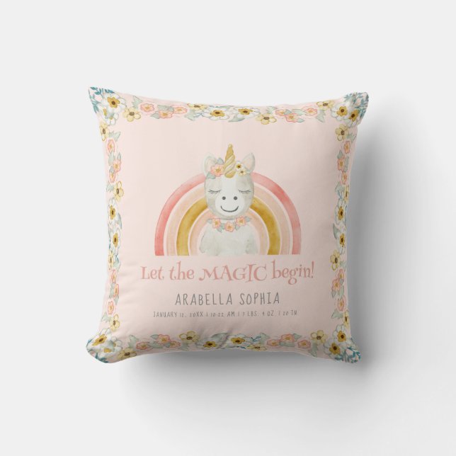 Coussin Aquarelle magique d'information de naissance de (Recto)