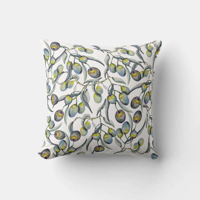 Coussin Aquarelle magique en olive peinte à la main (Recto)