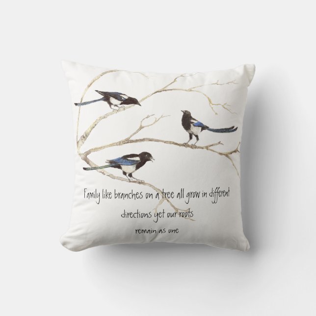 Coussin Aquarelle Magpie Famille Citation Animal Nature (Recto)