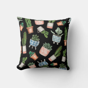 Coussin Aquarelle maison plantes motif continu