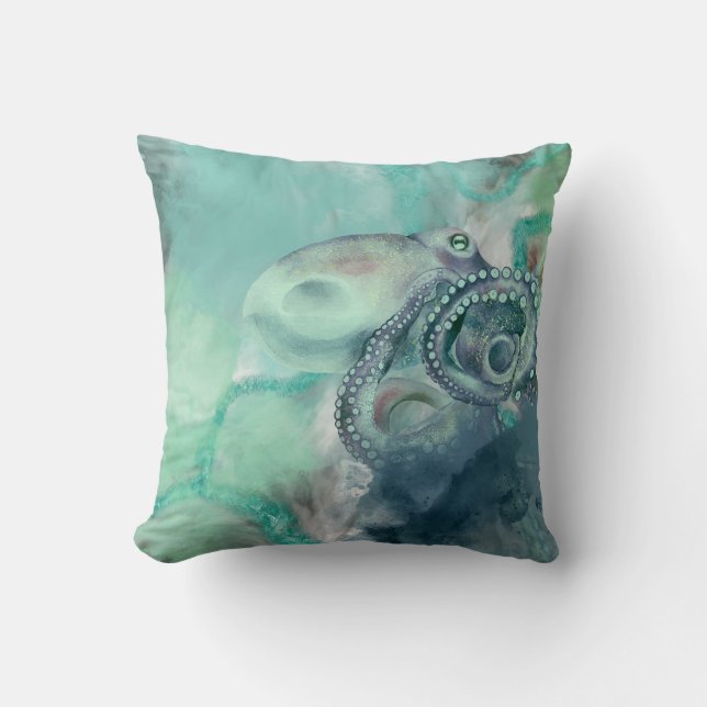 Coussin Aquarelle marine Aqua Ocean Octopus (Recto)