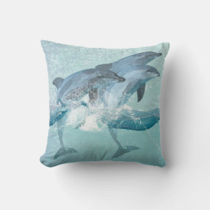 Coussin Aquarelle marine des dauphins de plage