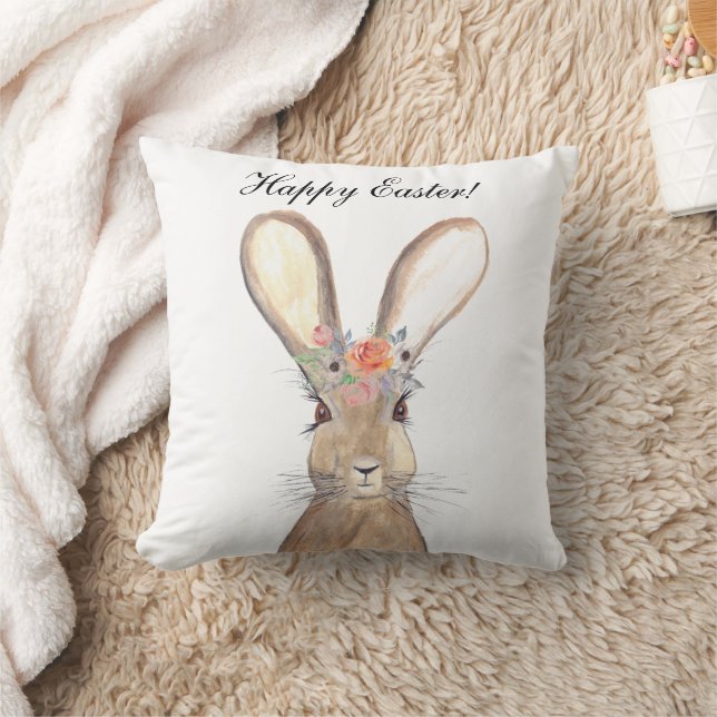 Coussin Aquarelle mignonne Lapin Lapin Lièvre Pâques Flora (Couverture)