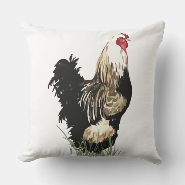 Coussin Aquarelle mignonne Noir & Blanc Coq Poulet Oiseau (Recto)