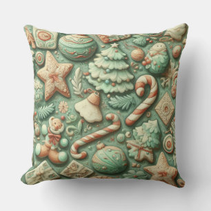 Coussin Aquarelle Mint Vert Motifs de Noël