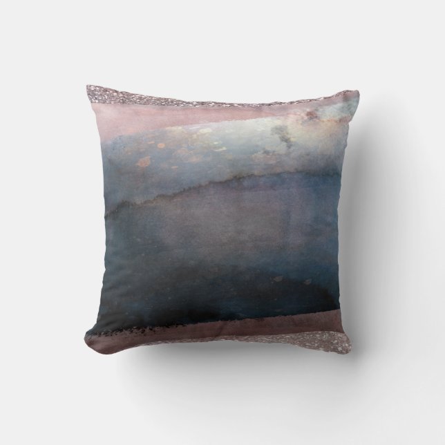 Coussin Aquarelle moderne Bleu & Rose Or Rose Blush Glam (Recto)