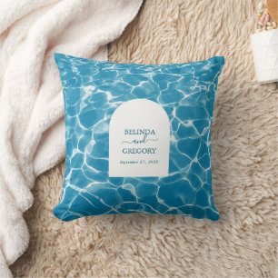 Coussin Aquarelle moderne Blue Ocean Beach Mariage