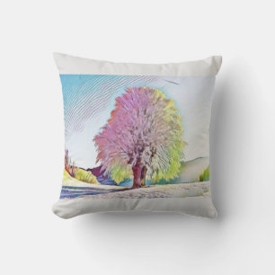 Coussin Aquarelle moderne des arbres enneigés colorés