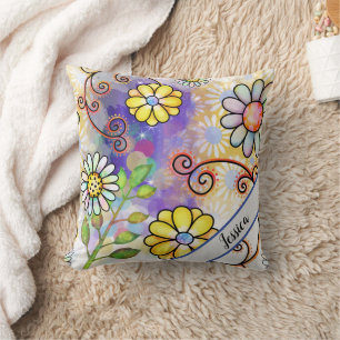 Coussin Aquarelle moderne Floral Nom personnalisé