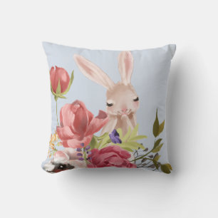 Coussin Aquarelle moderne Lapin Floral Lapin Lapin Pâque