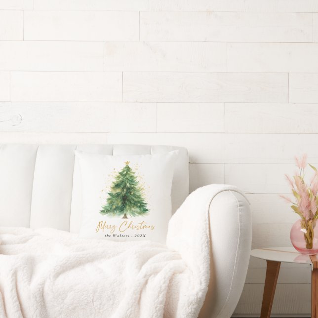 Coussin Aquarelle moderne sapin de Noël (Canapé)