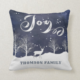 Coussin Aquarelle moderne scène d'hiver joie personnalisée