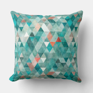 Coussin Aquarelle moderne Turquoise Coral Triangle Motif