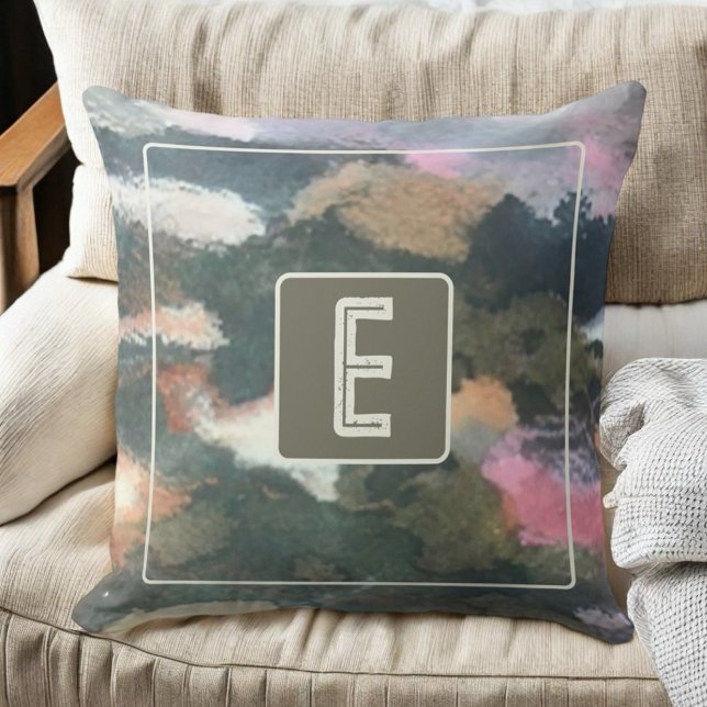 Coussin Aquarelle monographique abstrait camo marron beige (Créateur téléchargé)