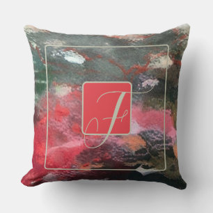 Coussin Aquarelle monographique rouge abstrait rose brun