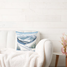 Coussin Aquarelle Montagne de Ski