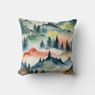 Coussin Aquarelle Montagnes Nature Arbres Automne Automne