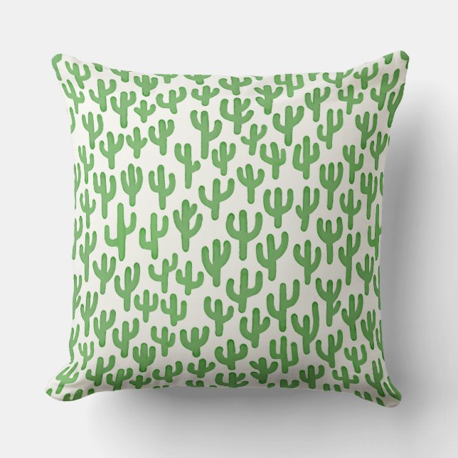 Coussin Aquarelle Motif Cactus - Vert (Recto)