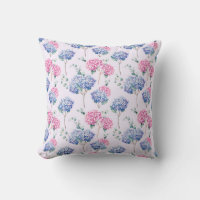 Aquarelle Motif Floral aux Hortensias Bleus et Ros