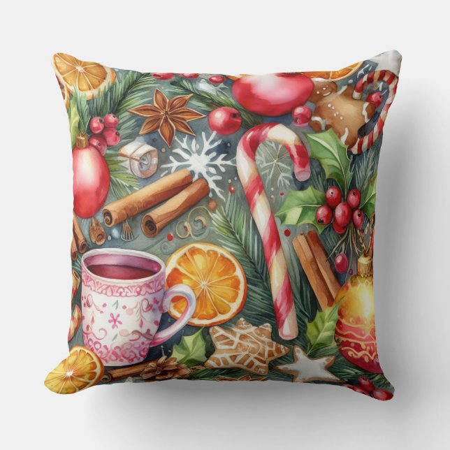 Coussin Aquarelle Motifs de Noël (Recto)