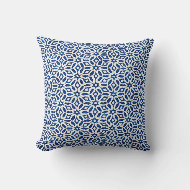 Coussin Aquarelle natif batik artistique bleu et blanc pa (Recto)
