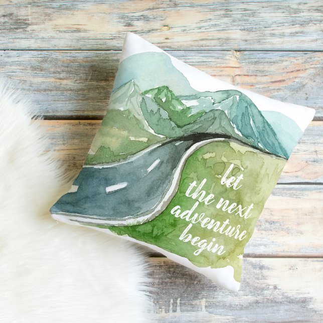 Coussin Aquarelle Nature Commençons la prochaine aventure (Créateur téléchargé)