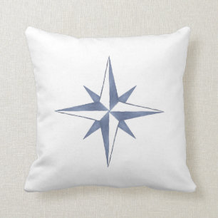 Coussin Aquarelle Nautique Couleur bleue Étoile de compas