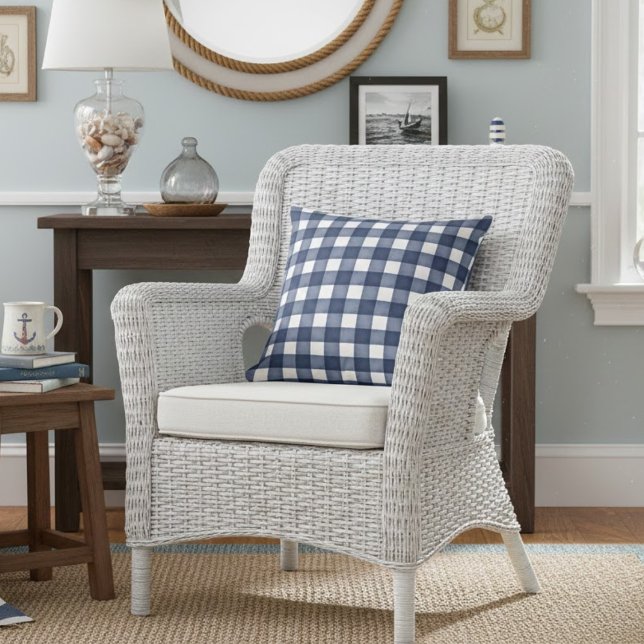 Coussin Aquarelle Navy Blue Farmhouse Plaid (Créateur téléchargé)