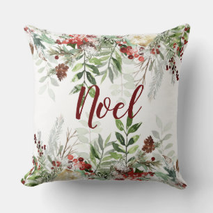 Coussin Aquarelle Noël Floral Design - Editable